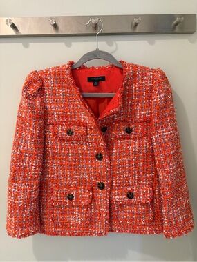 Ann Taylor Vibrant Orange Tweed Cropped Blazer